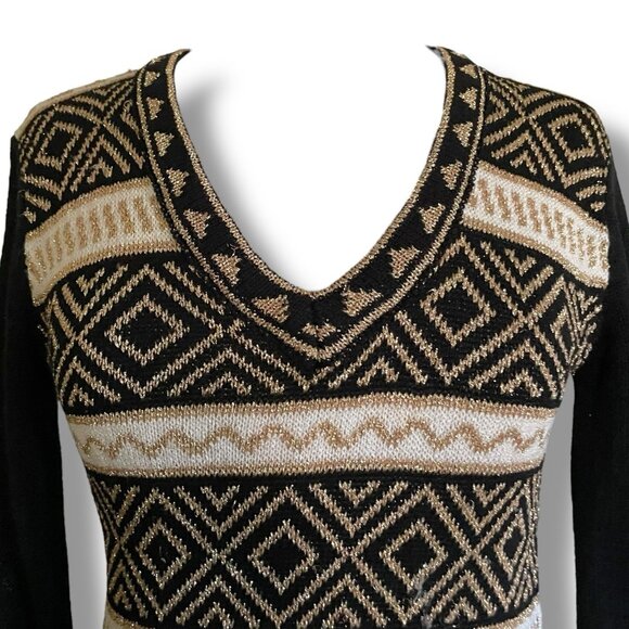Vintage 1970s Clovis Ruffin Womens Sweater Sz Small Black Gold Metalllic Disco - Picture 3 of 7